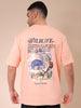Men's Peach Boxy Oversized Graphic Back Printed Round Neck T-shirt