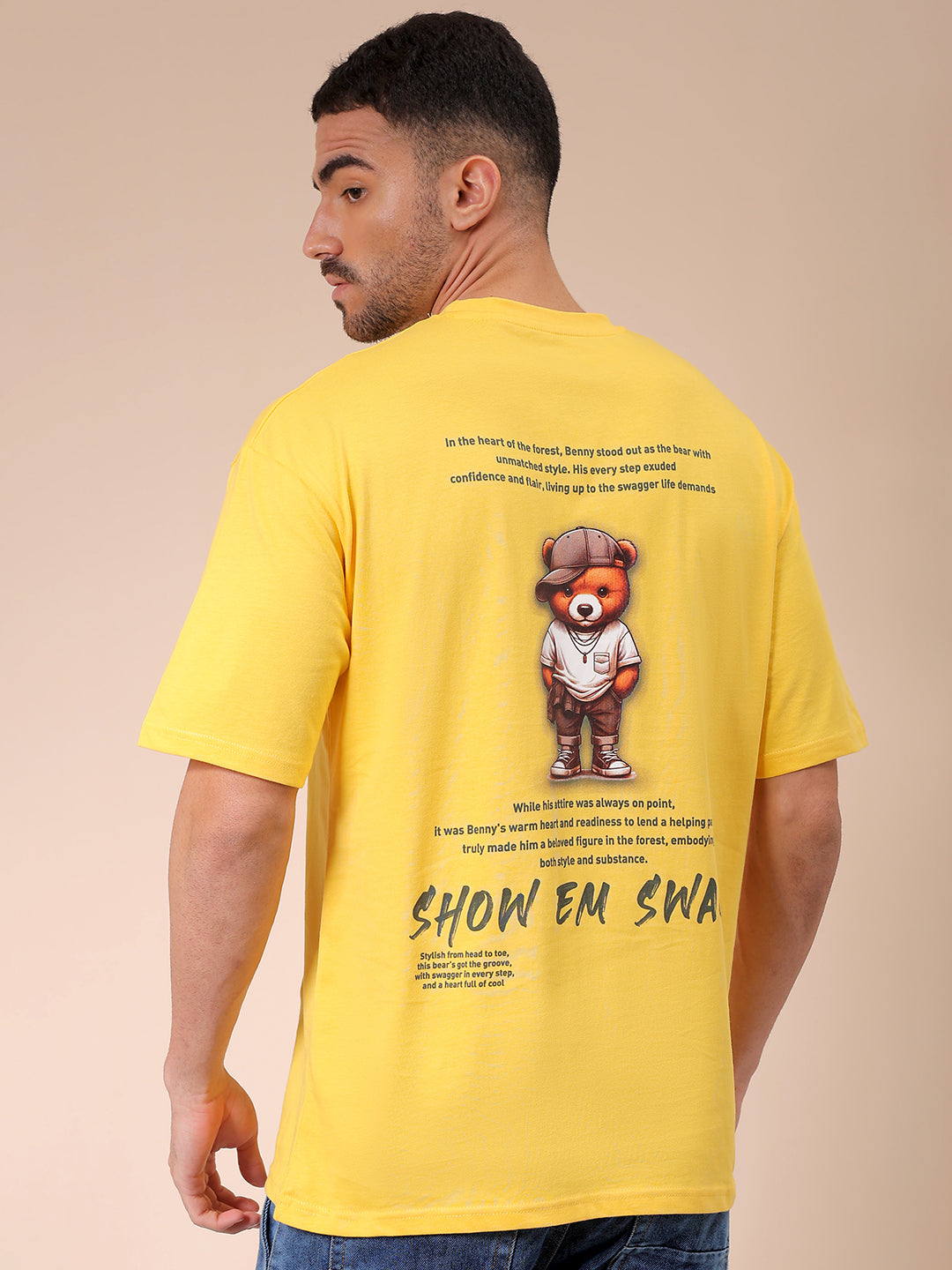 Men's Yellow Oversized Graphic Back Printed T-Shirt