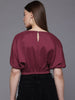Freehand Maroon The Indian Garage Co Women Loose Fit Textured Crop Top