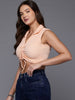 Freehand Peach The Indian Garage Co Women Fitted Textured Crop Top