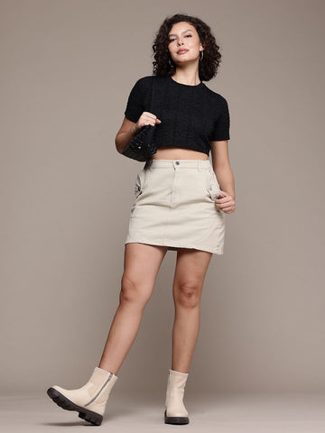 Freehand by The Indian Garage Co Women Regular Fit Textured Crop Top