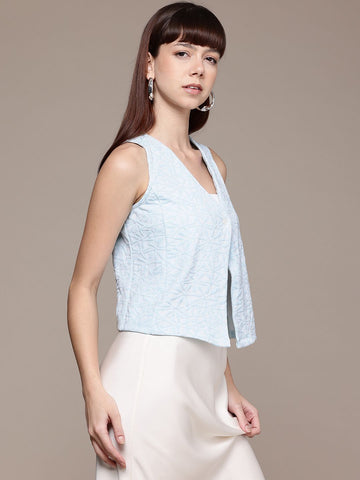 Freehand by The Indian Garage Co Women Fitted Textured Cinched Waist Top