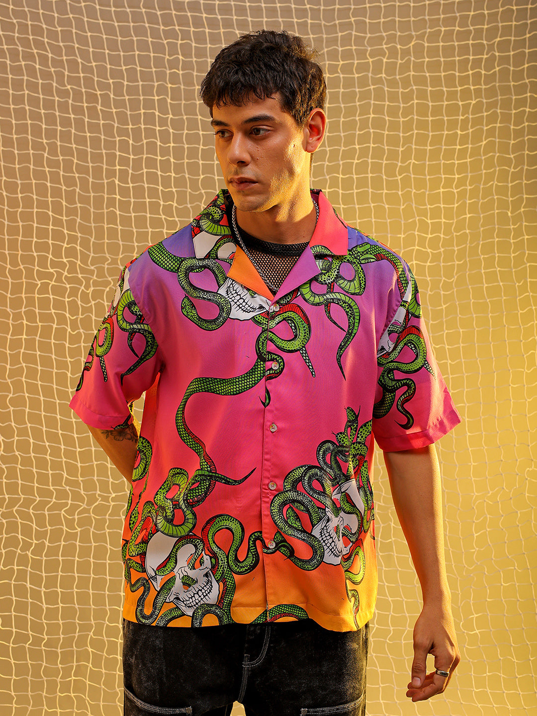 Men's Multicolor Oversized Fit Graphic Shirt