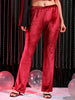 Women's Red Regular Fit Solid Velvet Bootcut Trousers