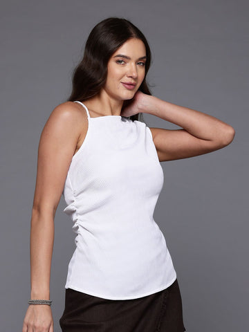Freehand by The Indian Garage Co Women Fitted Textured One Shoulder Top