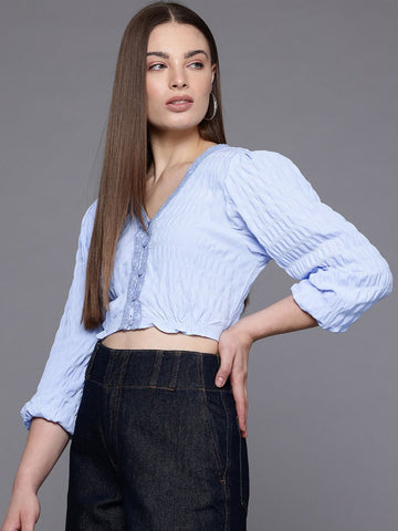 Freehand by The Indian Garage Co Women Regular Fit Textured Gathered Waist Top