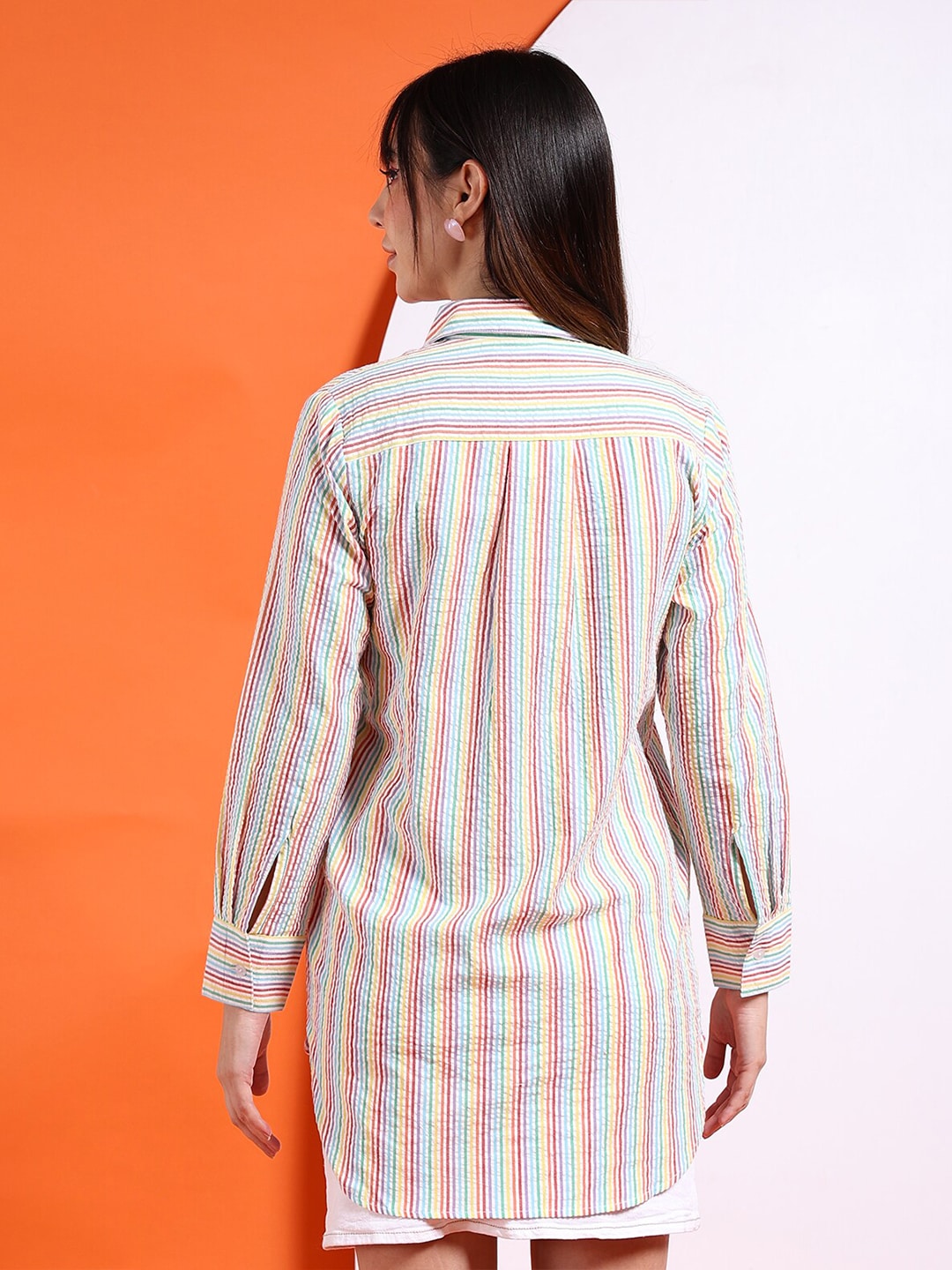 Shop Women Oversized Striped Seersucker Shirt Online.