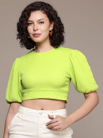 Freehand by The Indian Garage Co Women Regular Fit Textured Designer Back  Tie Up Top