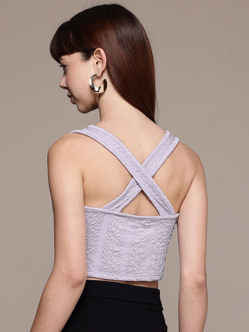 Freehand by The Indian Garage Co Women Fitted Textured Crop Top