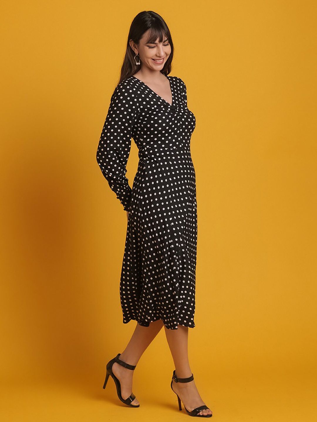 Women's V Neck Polka Dot Dress