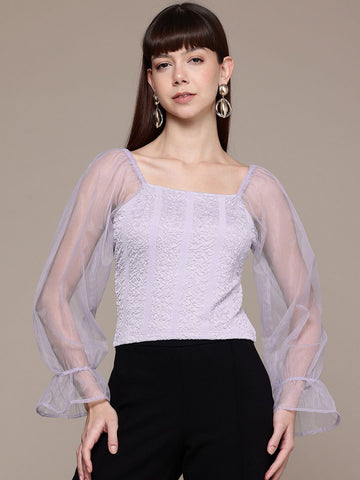 Freehand by The Indian Garage Co Women Regular Fit Textured Ballon Top