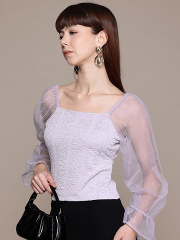 Freehand by The Indian Garage Co Women Regular Fit Textured Ballon Top