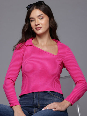 Freehand by The Indian Garage Co Women Fitted Textured Asymmetric Top