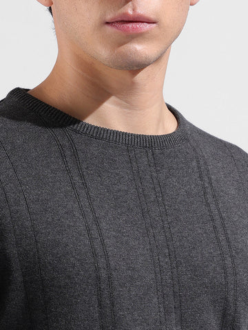 Men's Grey Slim Fit Textured Flat Knit Polo Collar T-Shirt