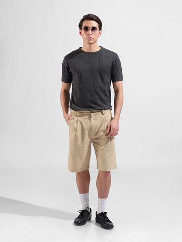 Men's Grey Slim Fit Textured Flat Knit Polo Collar T-Shirt