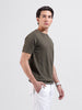 Men's Green Slim Fit Textured Flat Knit Crew Neck T-Shirt