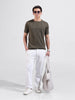 Men's Green Slim Fit Textured Flat Knit Crew Neck T-Shirt