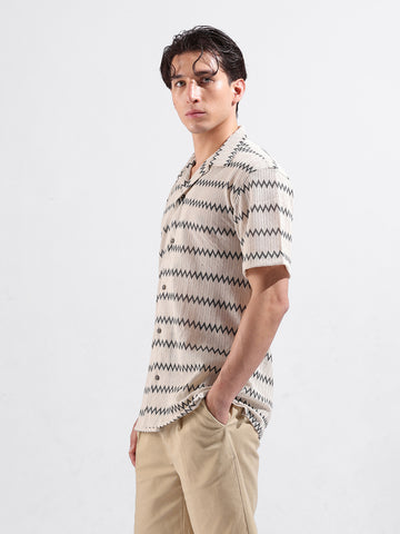 Men's Beige Relaxed Fit Textured Textured Shirt