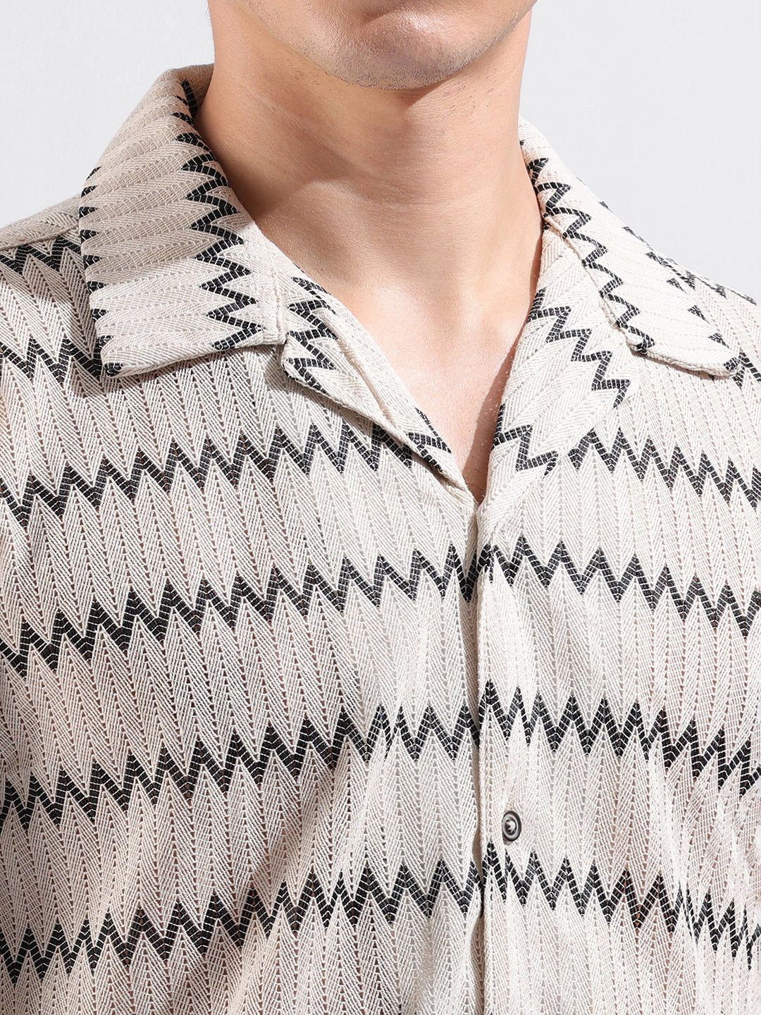 Men's Beige Relaxed Fit Textured Textured Shirt