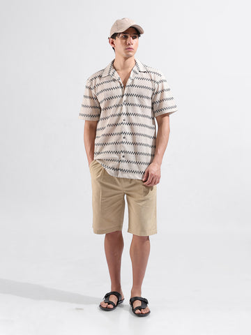Men's Beige Relaxed Fit Textured Textured Shirt