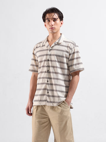 Men's Brown Relaxed Fit Textured Textured Shirt