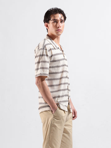 Men's Brown Relaxed Fit Textured Textured Shirt