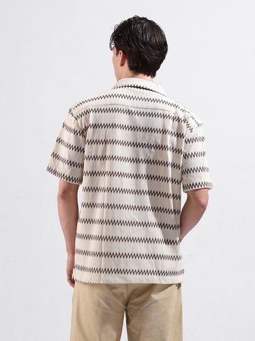 Men's Brown Relaxed Fit Textured Textured Shirt