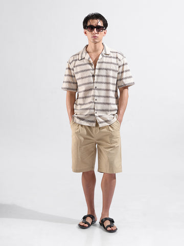 Men's Brown Relaxed Fit Textured Textured Shirt