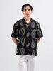 Men's Black Relaxed Fit Textured Resort Wear Shirt