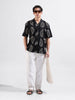 Men's Black Relaxed Fit Textured Resort Wear Shirt