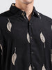 Men's Black Relaxed Fit Textured Resort Wear Shirt