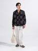 Men's Black Relaxed Fit Textured Resort Wear Shirt
