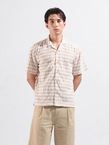 Men's Beige Relaxed Fit Solid Resort Wear Shirt