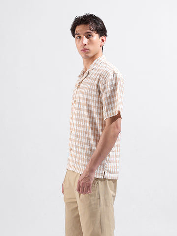 Men's Beige Relaxed Fit Solid Resort Wear Shirt