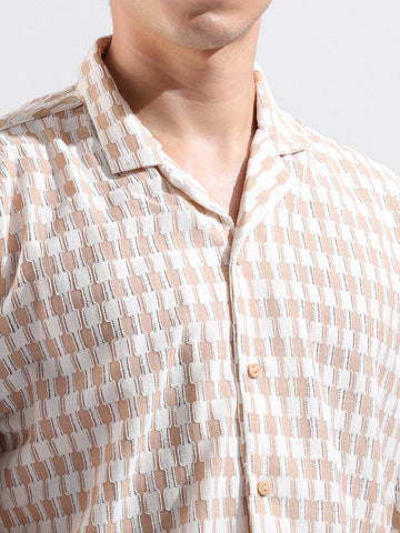 Men's Beige Relaxed Fit Solid Resort Wear Shirt