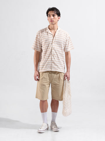 Men's Beige Relaxed Fit Solid Resort Wear Shirt