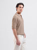 Men's Brown Oversized Fit Textured Flat Knit Polo Collar T-Shirt