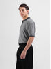 Men's Grey Oversized Fit Textured Flat Knit Polo Neck T-Shirt