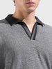 Men's Grey Oversized Fit Textured Flat Knit Polo Neck T-Shirt