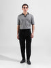 Men's Grey Oversized Fit Textured Flat Knit Polo Neck T-Shirt