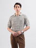 Men's Beige Oversized Fit Textured Flat Knit Polo Neck T-Shirt