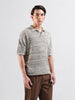 Men's Beige Oversized Fit Textured Flat Knit Polo Neck T-Shirt