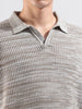 Men's Beige Oversized Fit Textured Flat Knit Polo Neck T-Shirt