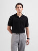 Men's Black Slim Fit Textured Flat Knit Polo Collar T-Shirt