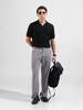 Men's Black Slim Fit Textured Flat Knit Polo Collar T-Shirt