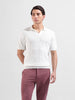 Men's White Slim Fit Textured Flat Knit Polo Collar T-Shirt
