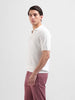Men's White Slim Fit Textured Flat Knit Polo Collar T-Shirt