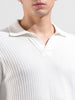 Men's White Slim Fit Textured Flat Knit Polo Collar T-Shirt