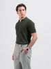 Men's Green Slim Fit Textured Flat Knit Polo Neck T-Shirt