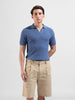 Men's Blue Slim Fit Textured Flat Knit Polo Collar T-Shirt